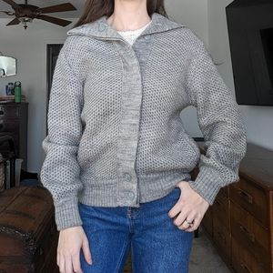 Jason Maxwell Vintage Grey Knit Button Up Collar Cardigan Sweater